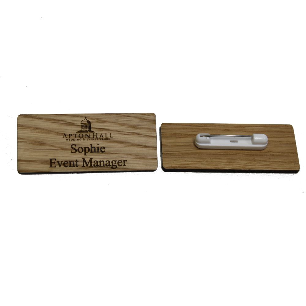 Name Pin Badges - Small Rectangle Wooden